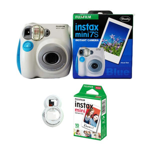 100% Authentic Fujifilm Instax Mini 7s Instant Photo Film Camera, with 10 Sheets Fuji Instax Mini White Film and Selfie Lens