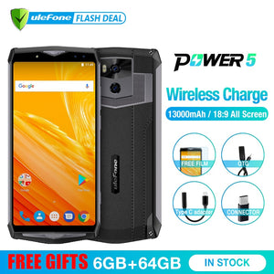 Ulefone Power 5 13000mAh 4G Smartphone 6.0" FHD MTK6763 Octa Core Android 8.1 6GB+64GB 21MP Wireless charge Fingprint Face ID