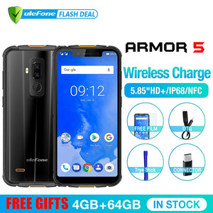 Ulefone Armor 5 Waterproof IP68 NFC 5.85" HD+ Mobile Phone MT6763 Otca-core Android 8.1 4GB+64GB Wireless charge Face ID 5000mAh