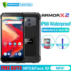 Ulefone Armor X2 Waterproof IP68 3G Smartphone 5.5" HD Quad Core Android 8.1 2GB+16GB NFC Face ID 5500mAh Dual Cam Mobile Phone