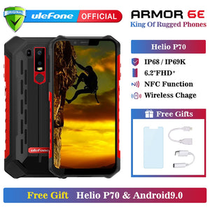 Ulefone Armor 6E Waterproof IP68 NFC Rugged Mobile Phone Helio P70 Otca-core Android 9.0 4GB+64GB wireless charge Smartphone