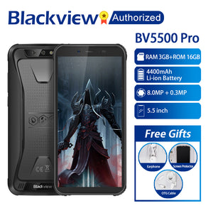 Blackview BV5500 Pro Mobile IP68 Waterproof Smartphone 5.5" Screen 3GB RAM 16GB ROM Android 9.0 MT6739V Quad Core 1.5GHz 4G OTG