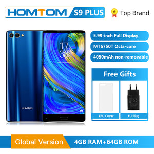 HOMTOM S9 Plus 18:9 HD+ 5.99" Tri-bezelless Full Display Cell phone MT6750T Octa Core 4G RAM 64G ROM Dual Back Cam Mobile Phone