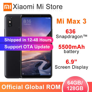 Global ROM Xiaomi Mi Max 3 4GB 64GB/6GB 128GB Smartphone Snapdragon 636 Octa Core 6.9" 2160x1080 Full Screen Dual Camera 5500mAh