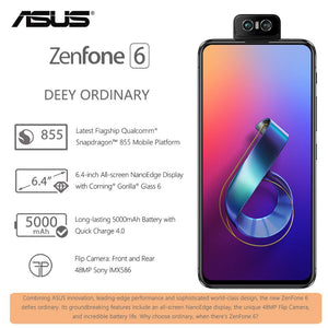 ASUS Global Version Zenfone 6 2019 ZS630KL Snapdragon 855 Flip Camera 4800MP  IMX586 5000mAh Battery Quick Charge 4.0