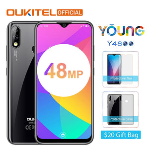 OUKITEL Y4800 6.3"19.5:9 FHD+ Android 9.0 Mobile Phone Octa Core 6G RAM 128G ROM Fingerprint 4000mAh 9V/2A Face ID Smartphone