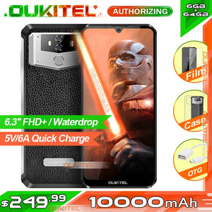 OUKITEL K12 6.3'' Waterdrop 1080*2340 6GB 64GB Android 9.0 Smartphone Face ID 10000mAh 5V/6A Quick Charge OTG NFC Mobile Phone