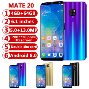 CHAOAI Smart Phone Android 4GB+64GB Mate20 Pro 6.1'' Full Screen Smartphone 8 Core Face Unlock Dual Sim 3g Cell Phone