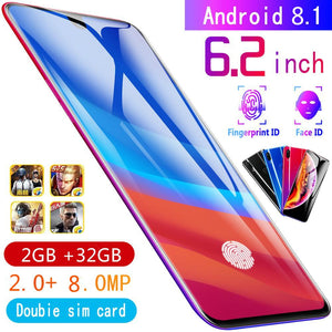 2gb+32gb CHAOAI X23 6.2 Inch Smartphone unlocked Mobile android 8.1 8 core HD cameras 2 sim 2 standby 3g Cellphone