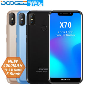 DOOGEE X70 Smartphone Face Unlock  5.5'' U-Notch 19:9 MTK6580 Quad Core 2GB RAM 16GB ROM Dual Camera 8.0MP Android 8.1 4000mAh