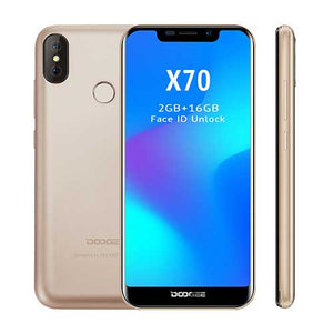 Face Unlock DOOGEE X70 Smartphone 5.5'' U-Notch 19:9 MTK6580 Quad Core 2GB RAM 16GB ROM Dual Camera 8.0MP Android 8.1 4000mAh