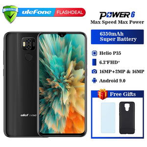 Ulefone power 6 Smartphone Android 9.0 Helio P35 Octa-core 6350mah 6.3" 4GB 64 GB 16MP face ID NFC 4G LTE Global Mobile Phones