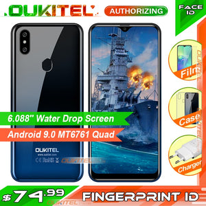 OUKITEL C15 Pro 2GB 16GB Android 9.0 MT6761 Mobile Phone Water Drop Screen Smartphone 4G LTE  2.4G/5G WiFi Fingerprint Face ID