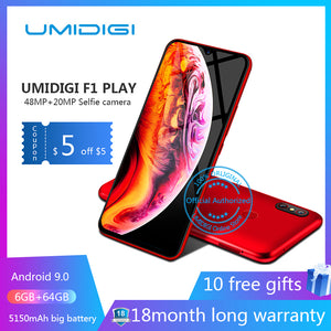 UMIDIGI F1 Play Android 9.0 48MP+8MP+16MP Cameras 5150mAh 6GB RAM 64GB ROM 6.3" FHD octa core Smartphone unlocked 4g mobile phon